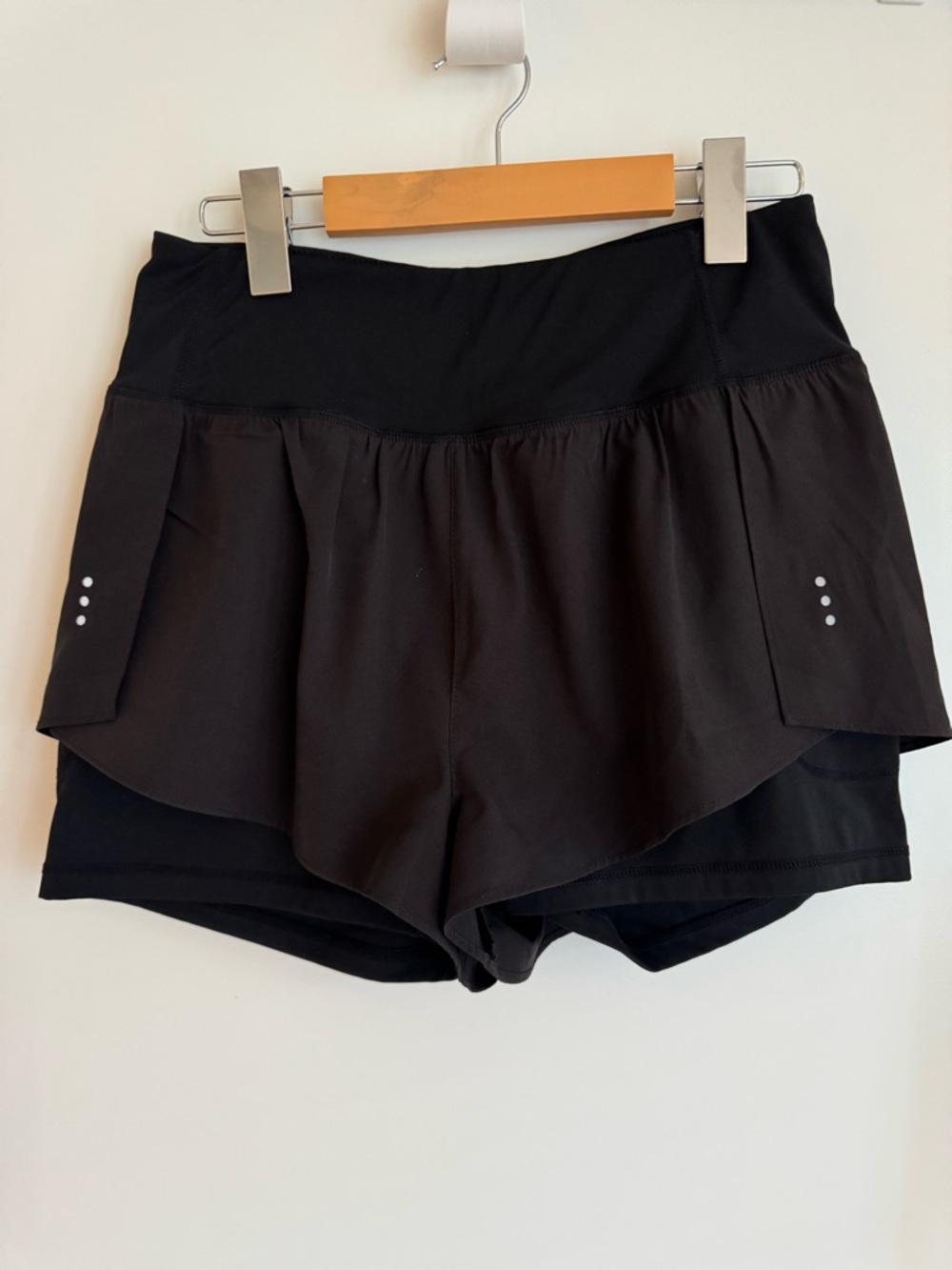 Women’s Black Layered Athletic Shorts with Side Pockets